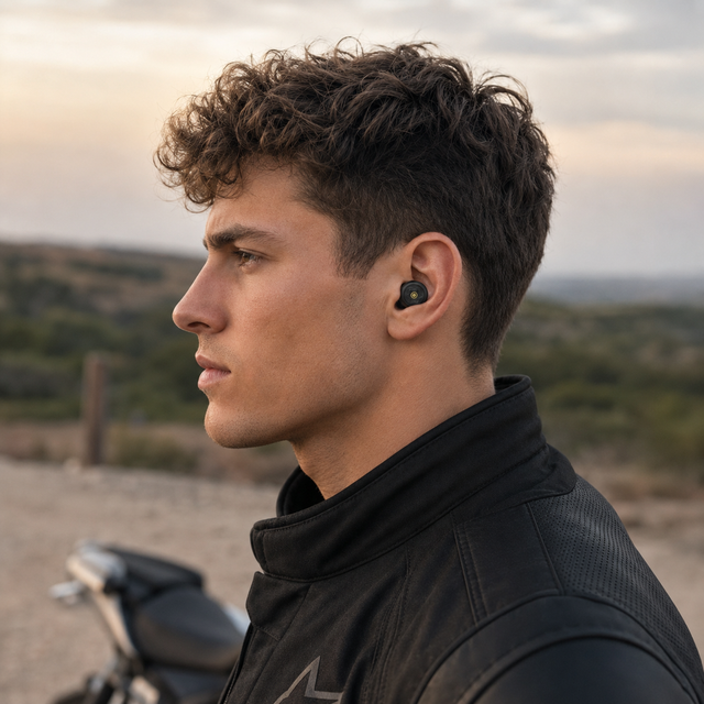 RESON Original motorcycle earplugs 28dB shown in ear