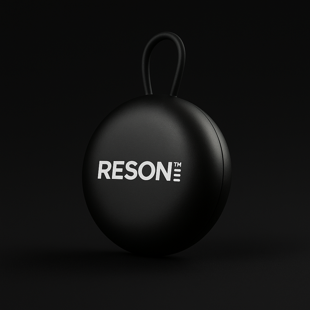 Black round case with 'RESON' logo on a black background